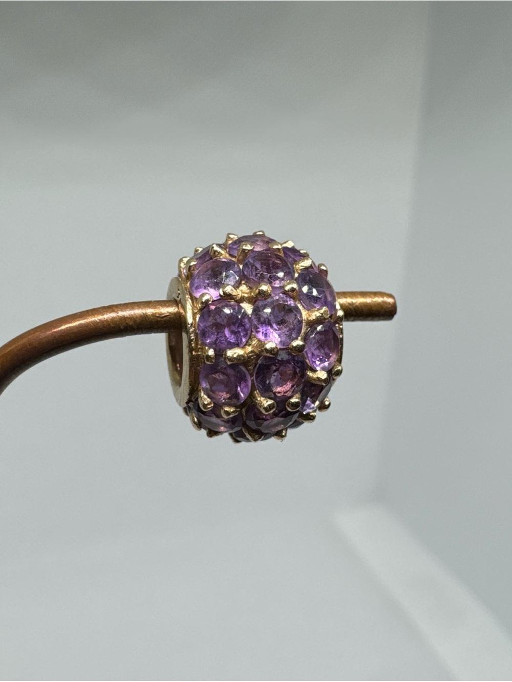 10k Yellow Gold Gemstone Bead Charm Pendant Purple Amethyst, February Birthstone